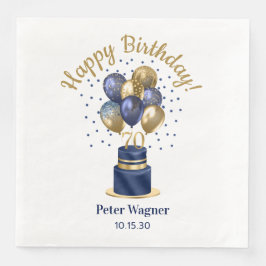 70e verjaardag Navy Blue Balloon Cake Servet