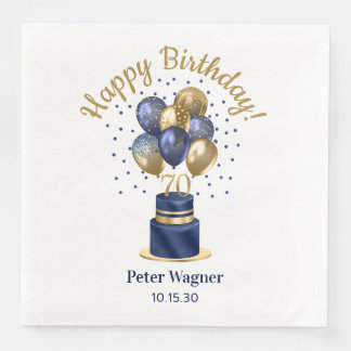 70e verjaardag Navy Blue Balloon Cake Servet
