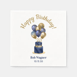70e verjaardag Navy Blue Balloon Cake Servet