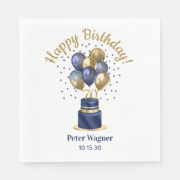 70e verjaardag Navy Blue Balloon Cake Servet