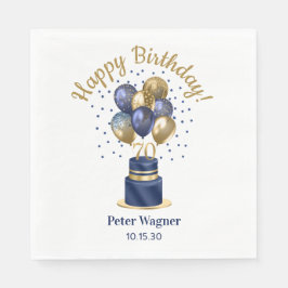 70e verjaardag Navy Blue Balloon Cake Servet