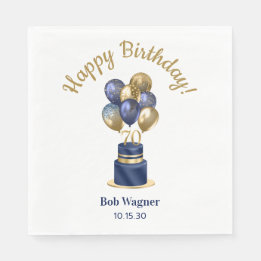 70e verjaardag Navy Blue Balloon Cake Servet