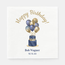 70e verjaardag Navy Blue Balloon Cake Servet
