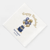 70e verjaardag Navy Blue Balloon Cake Servet (Hoek)
