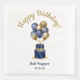 70e verjaardag Navy Blue Balloon Cake Servet
