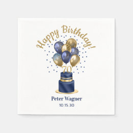 70e verjaardag Navy Blue Balloon Cake Servet