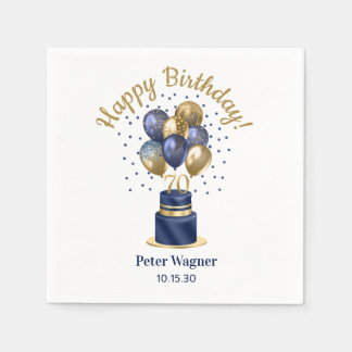70e verjaardag Navy Blue Balloon Cake Servet
