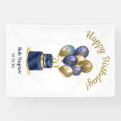 70e verjaardag Navy Blue Balloon Cake Spandoek (Horizontaal)