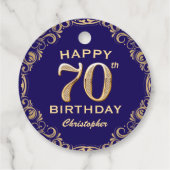 70e verjaardag Navy Blue en Gold Glitter Bedankjes Labels (Achterkant)