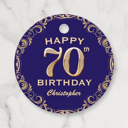 70e verjaardag Navy Blue en Gold Glitter Bedankjes Labels (Voorkant)