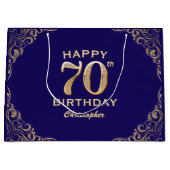 70e verjaardag Navy Blue en Gold Glitter Groot Cadeauzakje (Voorkant)