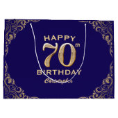 70e verjaardag Navy Blue en Gold Glitter Groot Cadeauzakje (Achterkant)