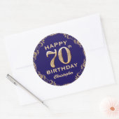 70e verjaardag Navy Blue en Gold Glitter Ronde Sticker (Envelop)