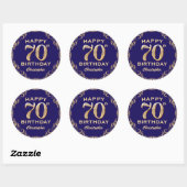 70e verjaardag Navy Blue en Gold Glitter Ronde Sticker (Vel)