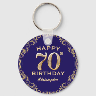 70e verjaardag Navy Blue en Gold Glitter Sleutelhanger