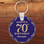 70e verjaardag Navy Blue en Gold Glitter Sleutelhanger (Voorkant)