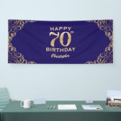 70e verjaardag Navy Blue en Gold Glitter Spandoek (Beurs)
