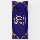 70e verjaardag Navy Blue en Gold Glitter Spandoek (Verticaal)