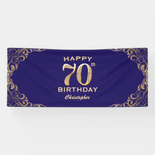 70e verjaardag Navy Blue en Gold Glitter Spandoek
