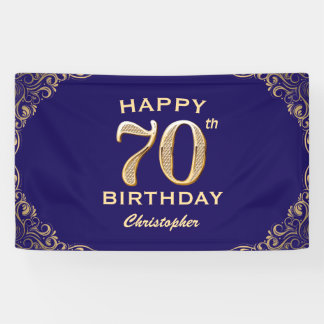 70e verjaardag Navy Blue en Gold Glitter Spandoek