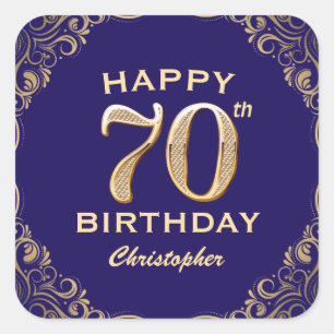 70e verjaardag Navy Blue en Gold Glitter Vierkante Sticker