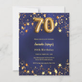 70e verjaardag Navy Blue Gold Stars Uitnodiging (Voorkant)