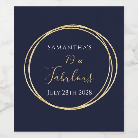 70e verjaardag Navy Gold 70 en Fabulous Party Wijn Etiket (Enkel label)