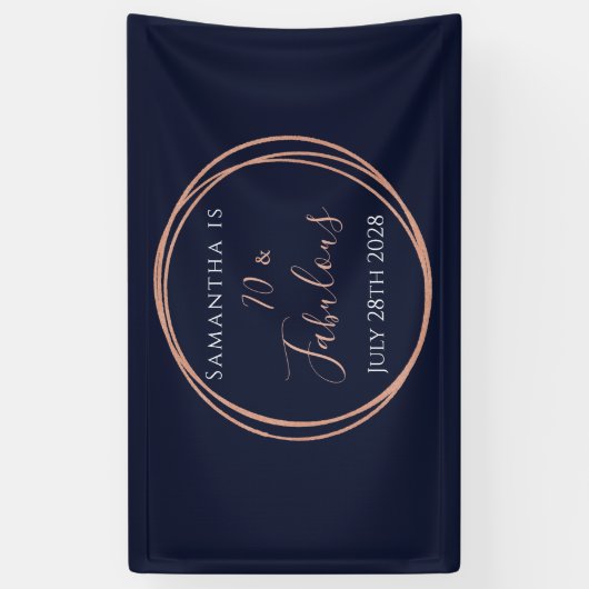 70e verjaardag Navy Roos Gold verjaardagsfeest Spandoek (Verticaal)