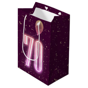 70e verjaardag Neon bord en confetti Medium Cadeauzakje