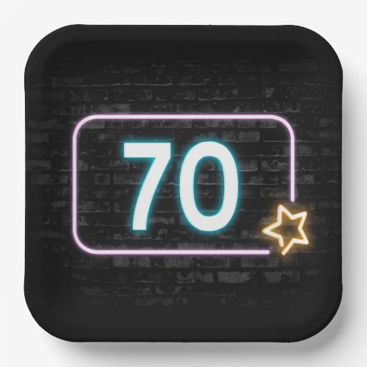 70e verjaardag Neon bord op baksteen (Voorkant)