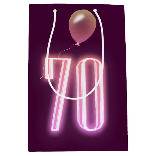 70e verjaardag Neon Sign. en ballon Medium Cadeauzakje (Voorkant)