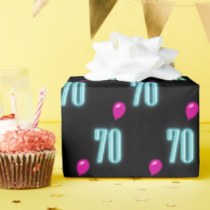 70e verjaardag Neon Sign met ballon Cadeaupapier