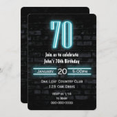 70e verjaardag Neon Sign on Brick Invitation Kaart (Voorkant / Achterkant)