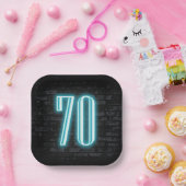 70e verjaardag Neon Sign op Brick Papieren Bordje (Feest)