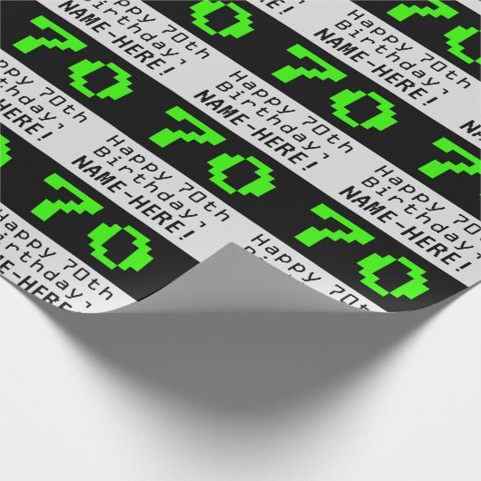 70e verjaardag - Nerdy / Geeky stijl "70" en naam Cadeaupapier (Hoek)