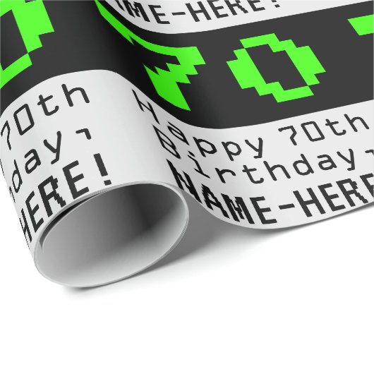 70e verjaardag - Nerdy / Geeky stijl "70" en naam Cadeaupapier (Rol Hoek)