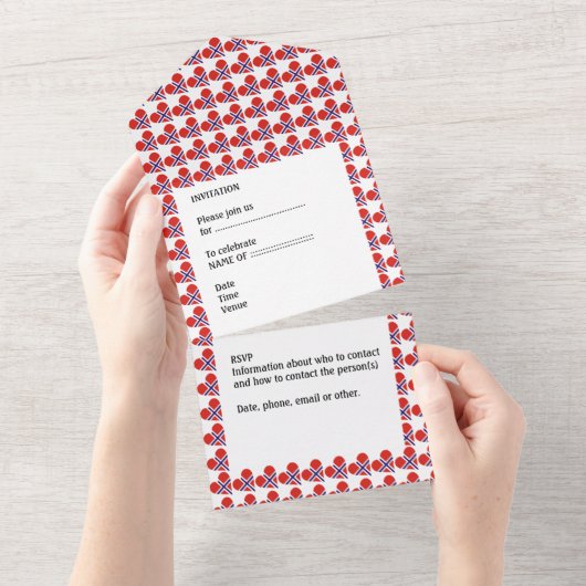 70e verjaardag Noorse hartvlag rood All In One Uitnodiging (Afscheurbaar)