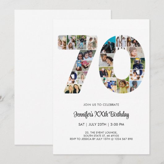 70e verjaardag nummer 70 aangepaste fotocollage kaart (Voorkant / Achterkant)