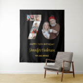 70e verjaardag nummer 70 Fotocollage Modern Zwart Wandkleed (In situ)