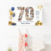 70e Verjaardag Nummer 70 Fotocollage Wit Goud Spandoek (Insitu)
