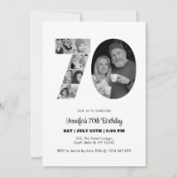 70e verjaardag nummer 70 fotocollage zwart wit