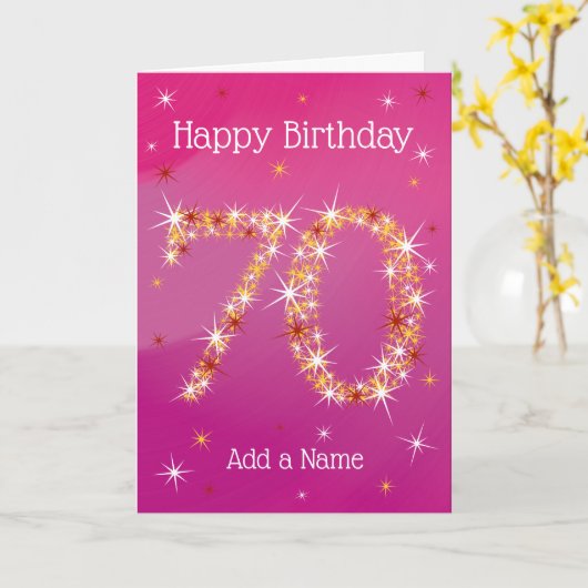70e verjaardag - nummer 70 in sterren - roze - lee kaart (Gele Bloem)