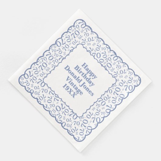 70e verjaardag nummer patroon Scallops blauw/wit Servet (Hoek)
