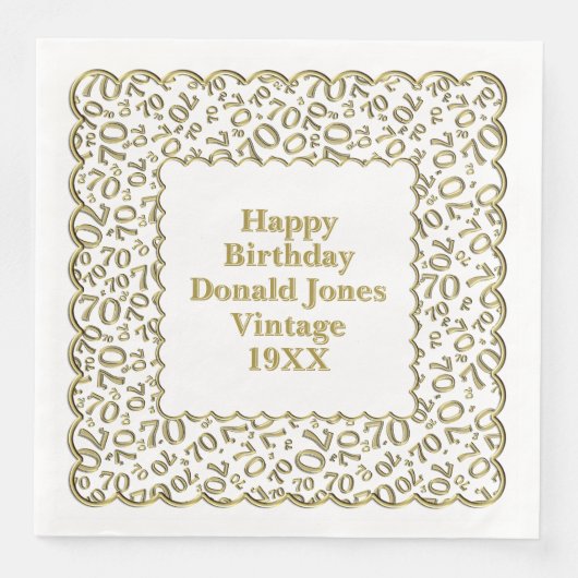 70e verjaardag nummer patroon Scallops goud/wit Servet (Voorkant)