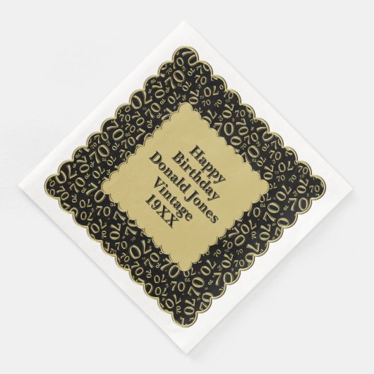 70e verjaardag nummer patroon Scallops goud/zwart Servet (Hoek)