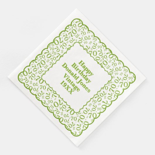 70e verjaardag nummer patroon Scallops groen/wit Servet (Hoek)