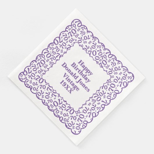 70e verjaardag nummer Patroon Scallops Paarse/wit Servet (Hoek)