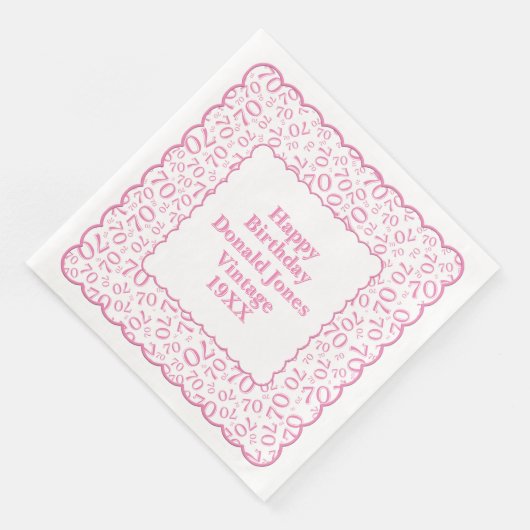 70e verjaardag nummer patroon Scallops roze/wit Servet (Hoek)