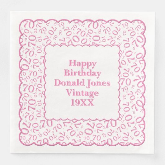 70e verjaardag nummer patroon Scallops roze/wit Servet (Voorkant)