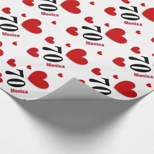 70e verjaardag of OM HET EVEN WELK JAAR Eigen naam Cadeaupapier (Hoek)